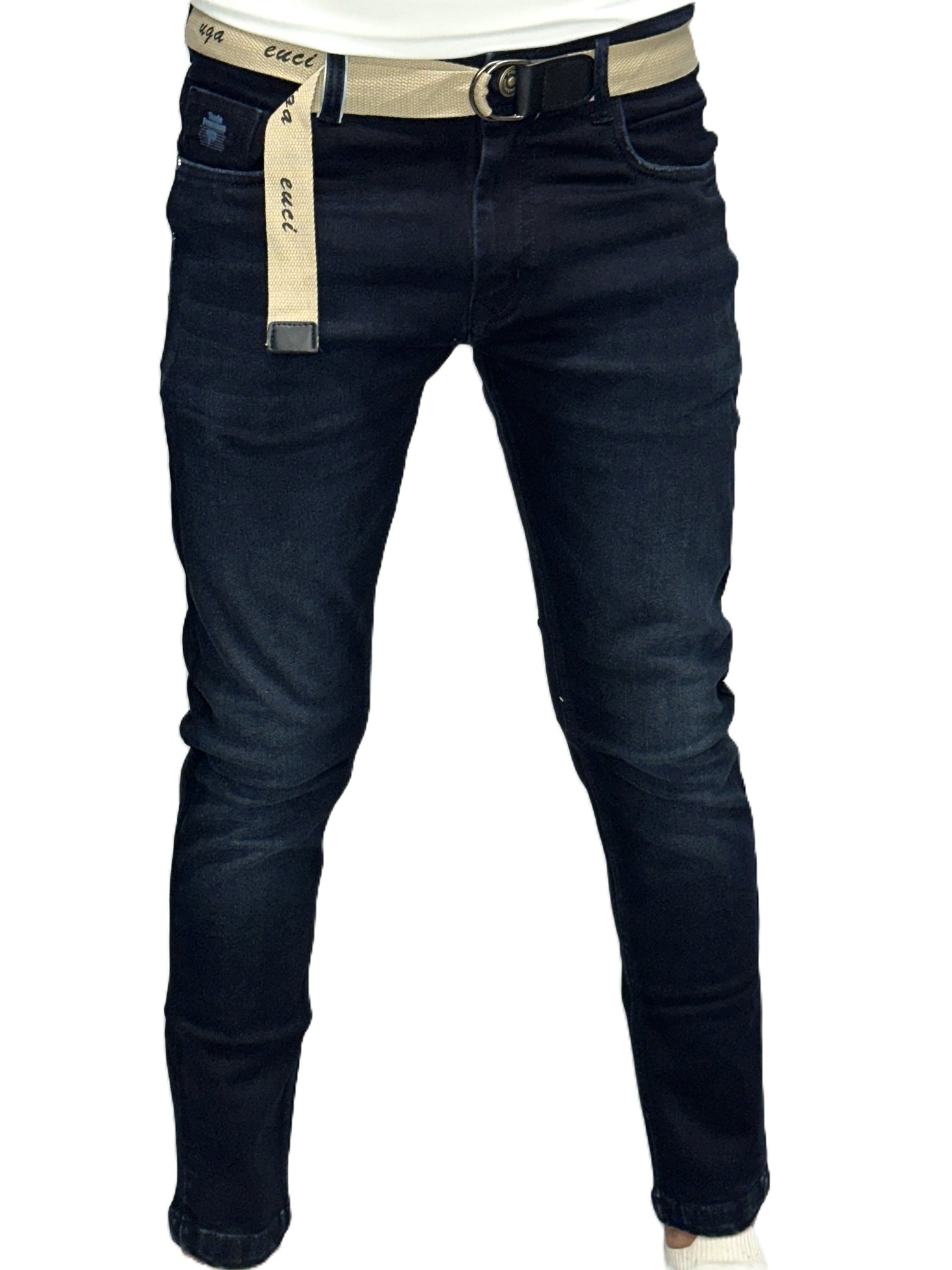 Slim Fit Ankle Jeans with Belt – Dark Navy